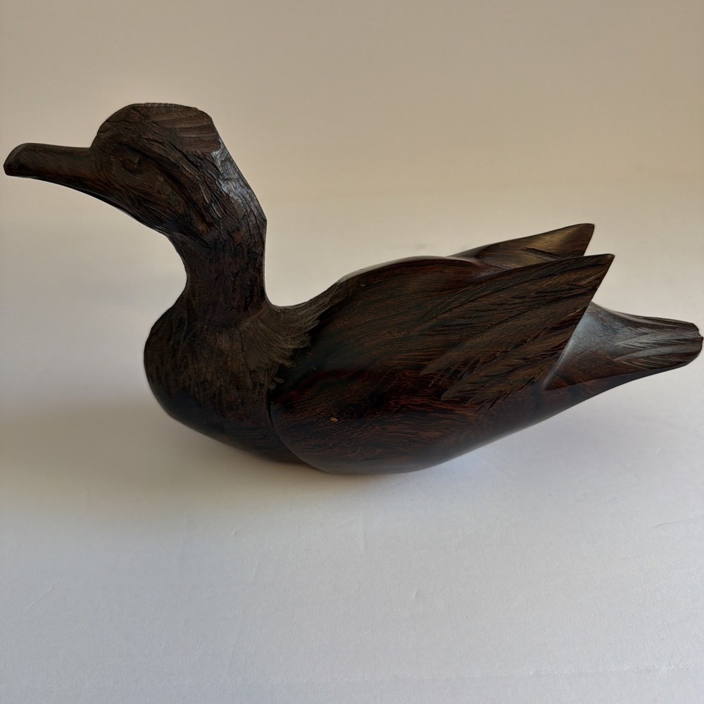 Vintage Hand Carved Iron Wood Duck Decoy Mid Century‎ Home Decor Art